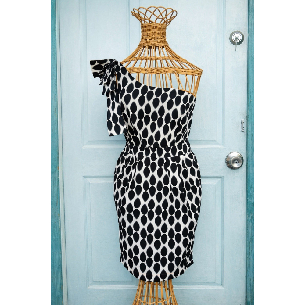 Dots One Shoulder Polka Dot Dress Black White Women S, Sexy Party Cocktel - Picture 2 of 16